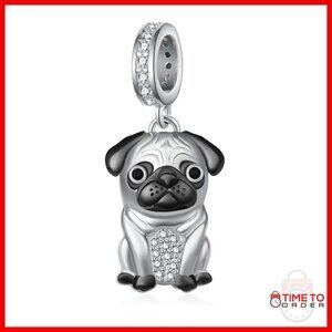 925 Sterling Silver Dog Charm Bracelet Beads Pug Yorkie Corgi French Bulldog